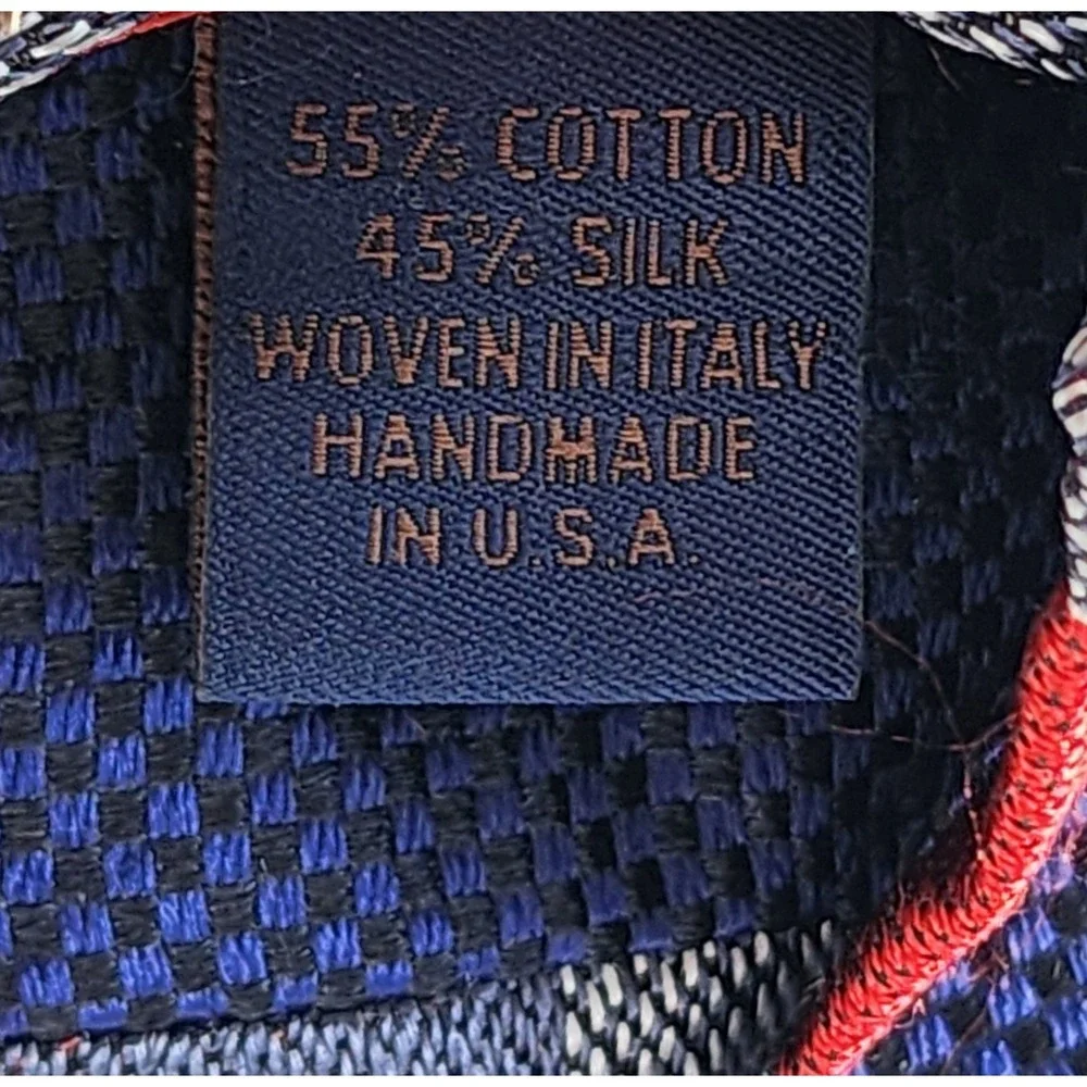 $139 NWT David Donahue Men's Red Blue Stripes Cotton Silk Handmade Neck Tie